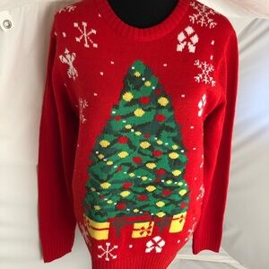 JEM vintage red multicolor long sleeve crew neck Christmas Tree sweater M